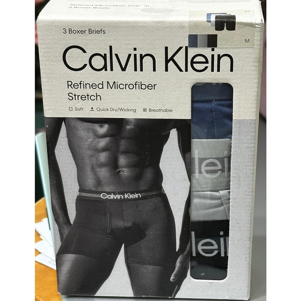Calvin Klein Mens 3 Pack Refined Microfiber Stretch Boxer Briefs NP27690 M Blue
